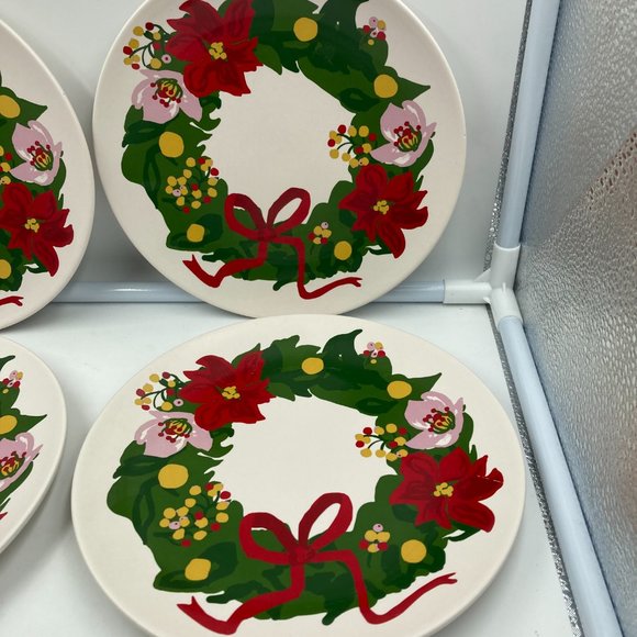 Target Christmas Holiday Wreath Threshold Stoneware Appetizer Plates Set Of 4 - Picture 3 of 5